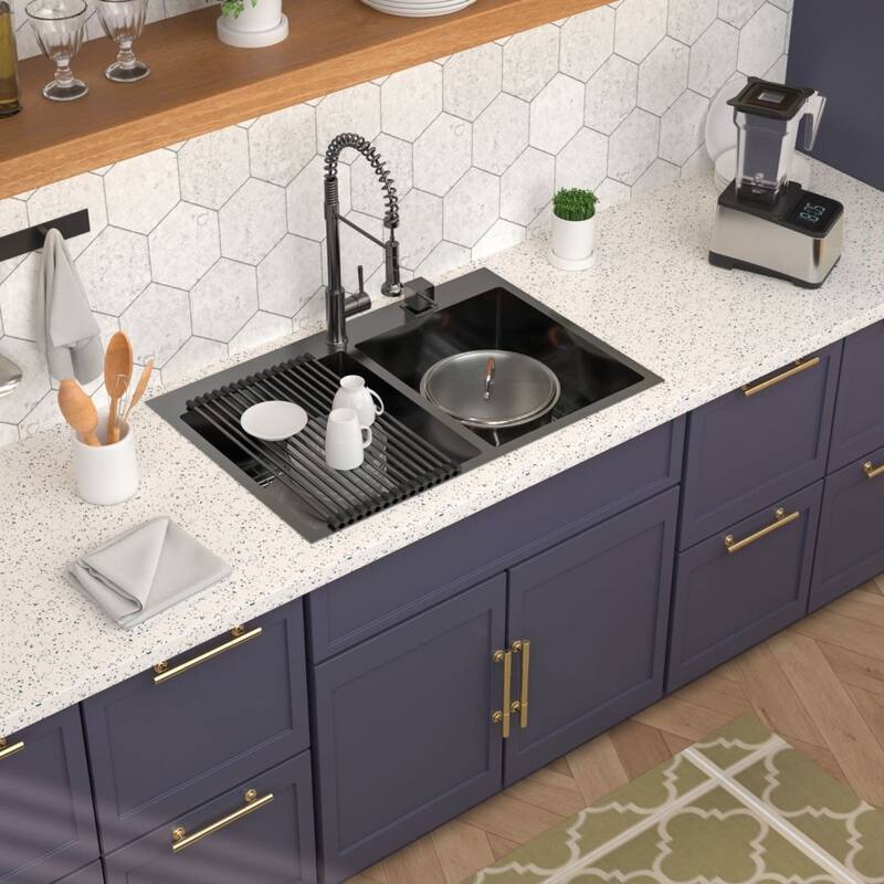 Lordear Gunmetal Black Drop-in Kitchen Sink Double Bowl