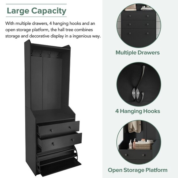 27.5'' Narrow Multi-functional Coat Rack with Flip Drawer