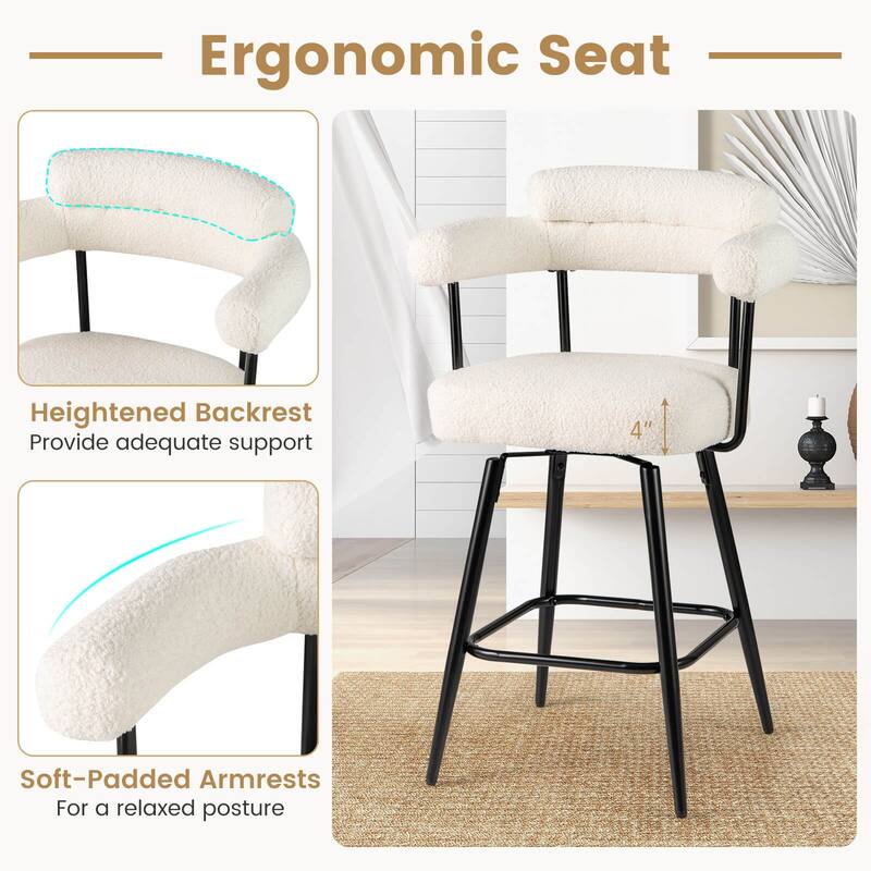 Costway 27” Swivel Bar Stool Set of 2/4 with Curved Back & Arms & - See Details