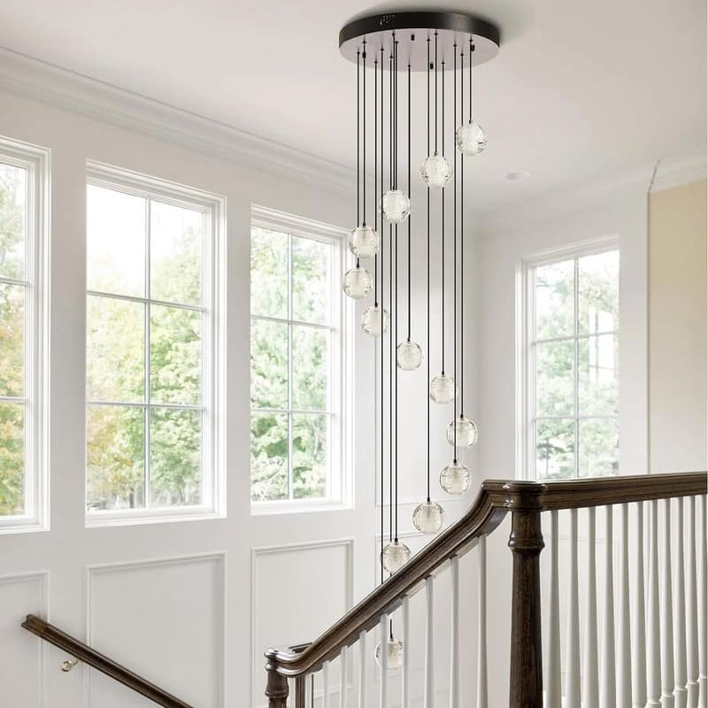 KAYLA 14-Lights Black Staircase Chandelier, Modern Pendant Light Fixture for Entryway, Living Room, Dinning Room, Foyer