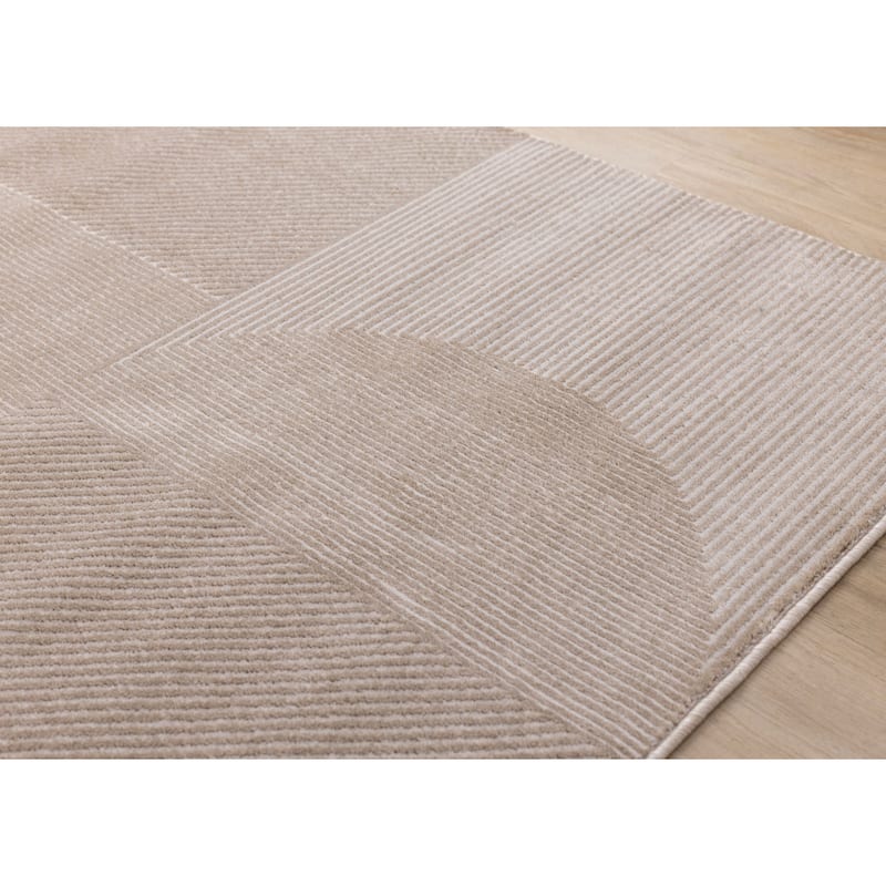 Brown White Intricate Striped Shapes Area Rug