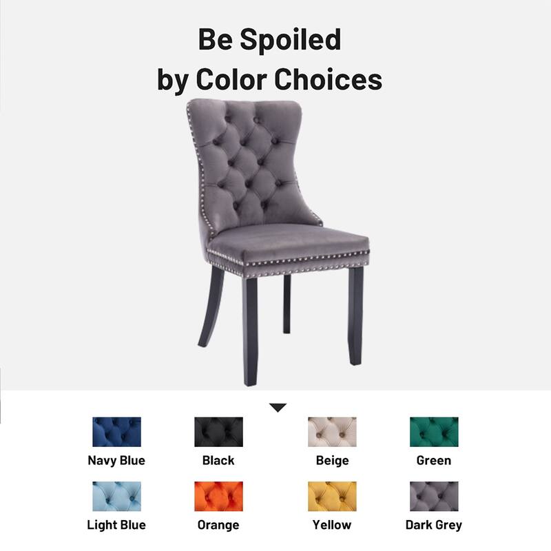 Set of 2 Velvet Dining Chairs,Tufted Solid Wood Armless Chairs Accent Chair with Nailhead Trim and Back Ring Pull - N/A