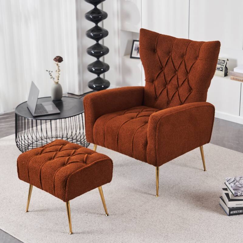 Upholstered Wingback Chair with Ottoman