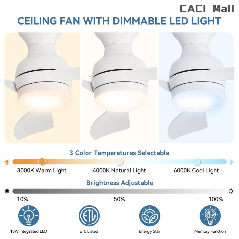 52/60 Inch Ceiling Fan with Integrated LED Light and Remote Control Quiet DC Motor