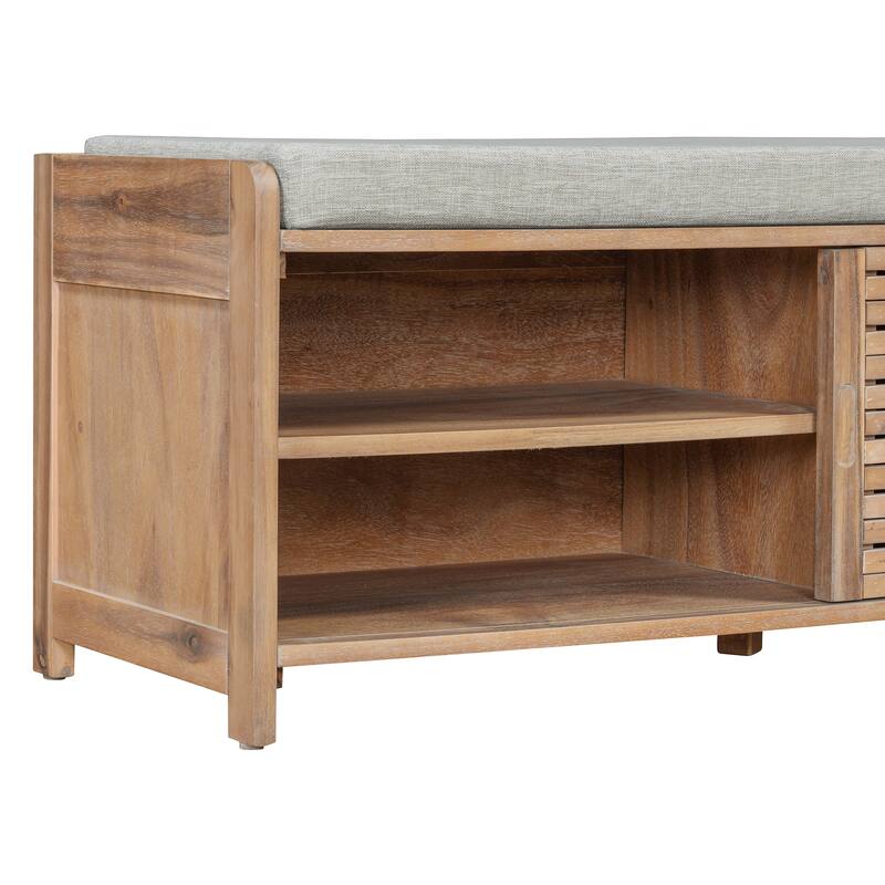 Shoe Storage Bench Entryway Bench with Cushion, Sliding Door