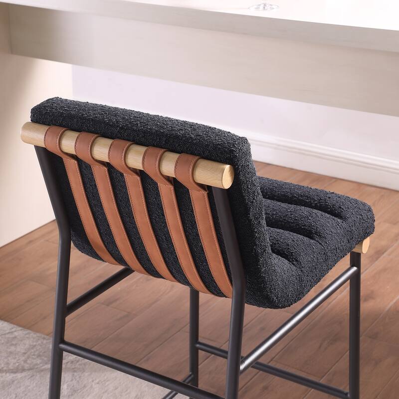 Lahni 17.75" Black Boucle Fabric Counter Height Chair in Black