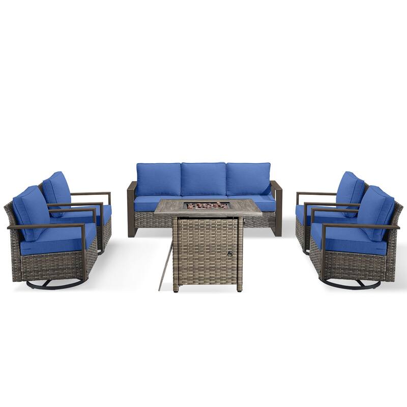 Pocassy 4/6/8PCS Sofa Swivel Chair with Fire Pit Table Set