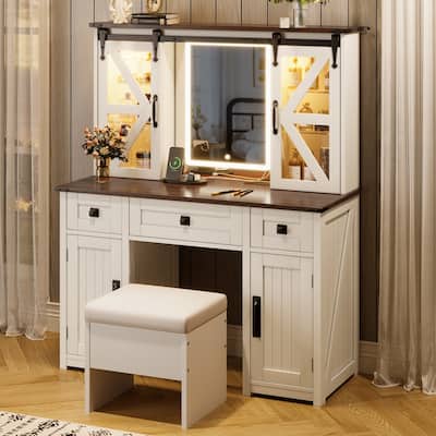 Vanity Dresser with Mirror and Stool Set Storage Drawers Luxury Furniture