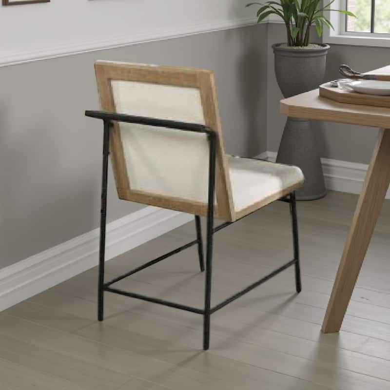 Edey Side Dining Chair Set of 2, Metal Legs, Oak Brown Rubberwood, Beige Polyester