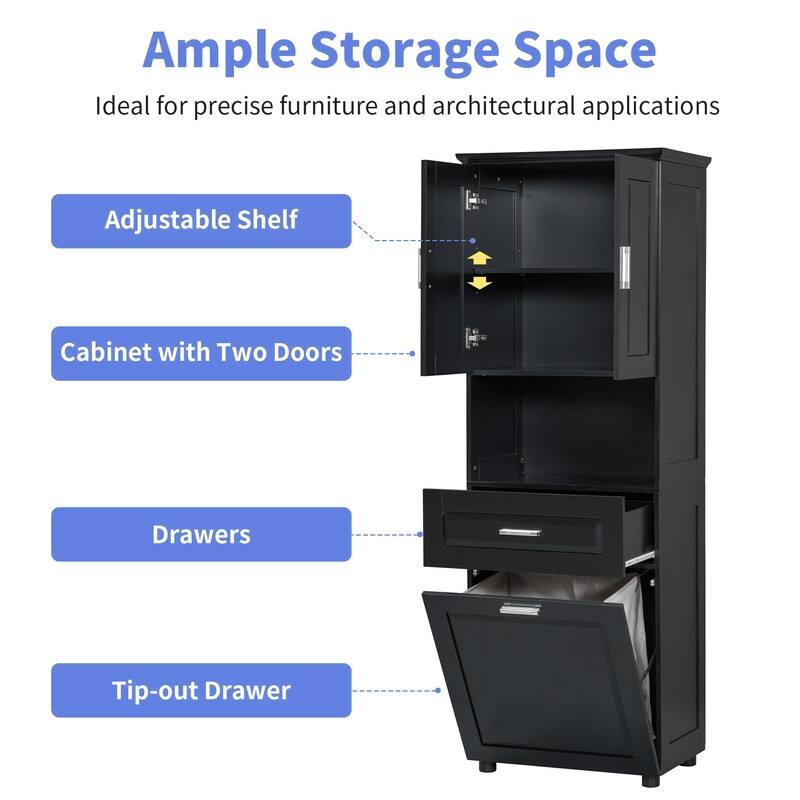 Tall Tilt Out Laundry Hamper Cabinet With Drawer Bathroom Storage Cabinet Shelf With Multiple Storage Space