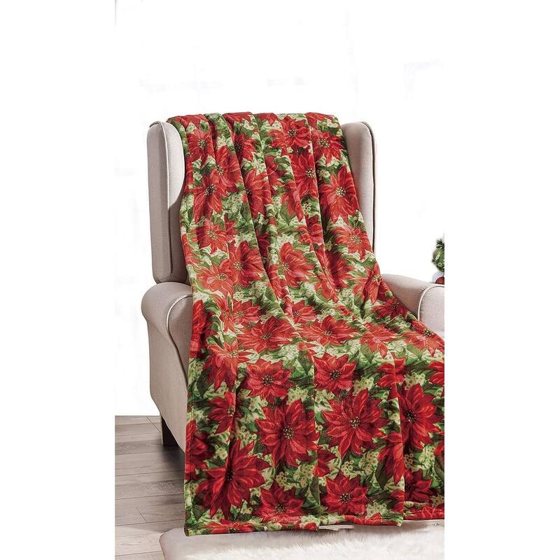 NobleHouse Velvet Touch Holiday Throw Fleece Blanket (50" x 60") - Christmas Flower
