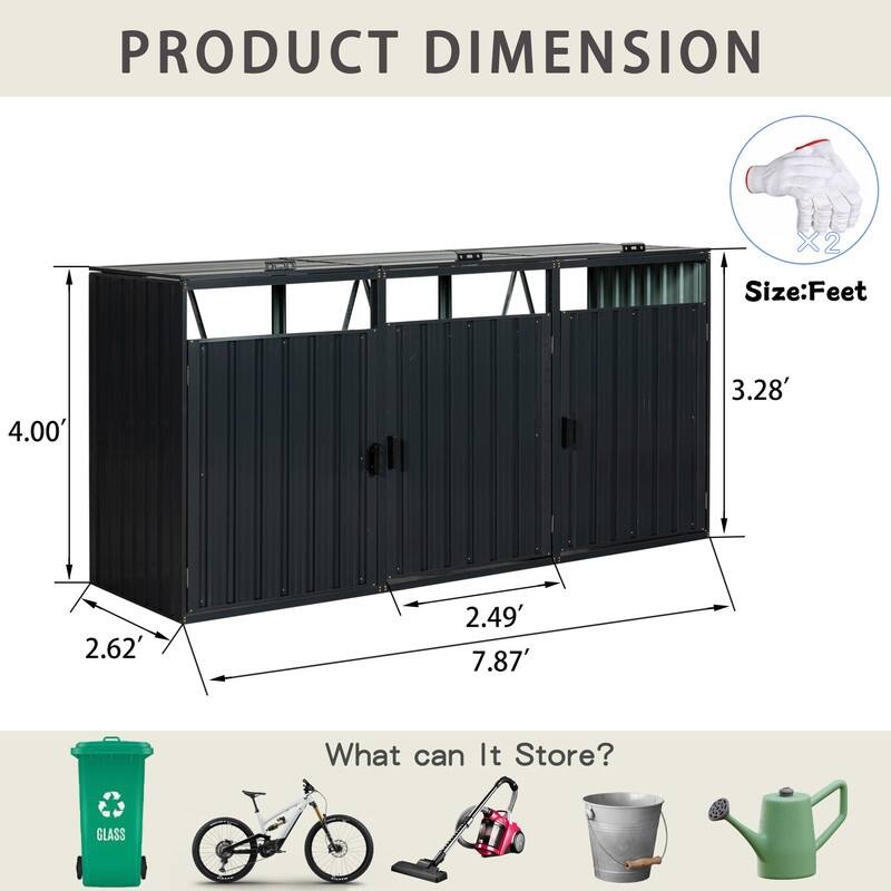 Metal Outdoor Bin Shed for Garbage Storage