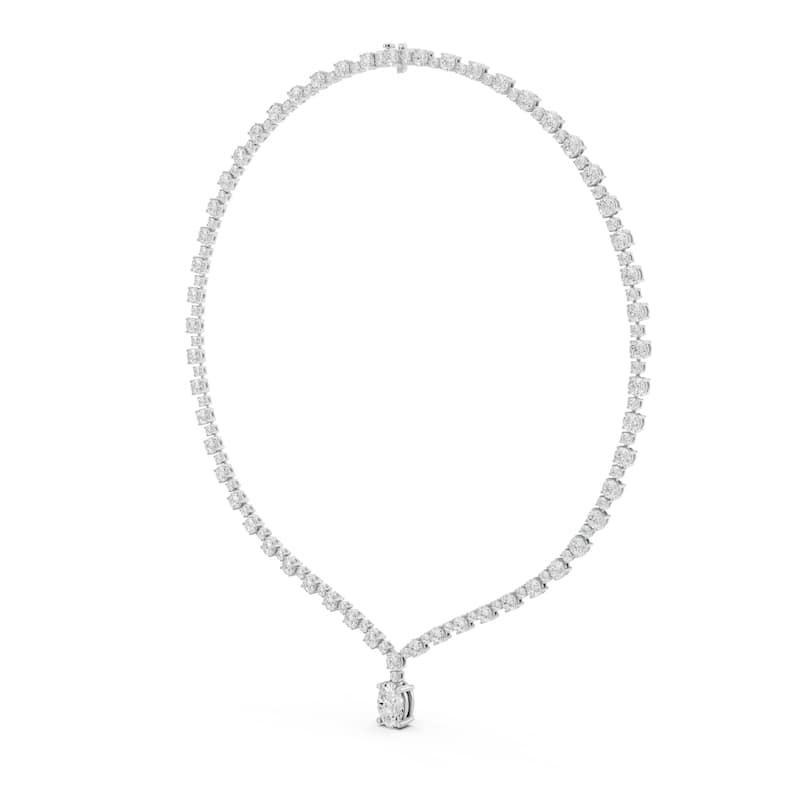 Auriya 14K Gold Lab Grown Alternating Diamond Lined Oval Drop Necklace 16 7/8 ct. tw. (F-G VS)