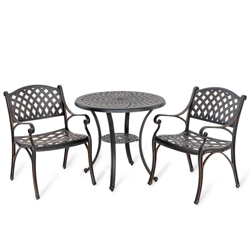 Outdoor 2-Person Cast Aluminum Bistro Set with Umbrella Hole