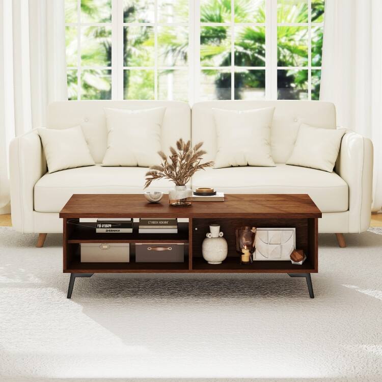 Engineered Wood Metal Coffee Table 2 Shelves 2 Compartments - 47" x 23.5" x 16"