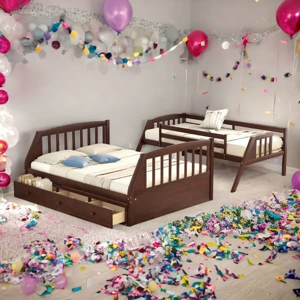 slide 2 of 13, Detachable Design Twin-Over-Full Bunk Bed with Drawers,Ladder and Storage Staircase,White White