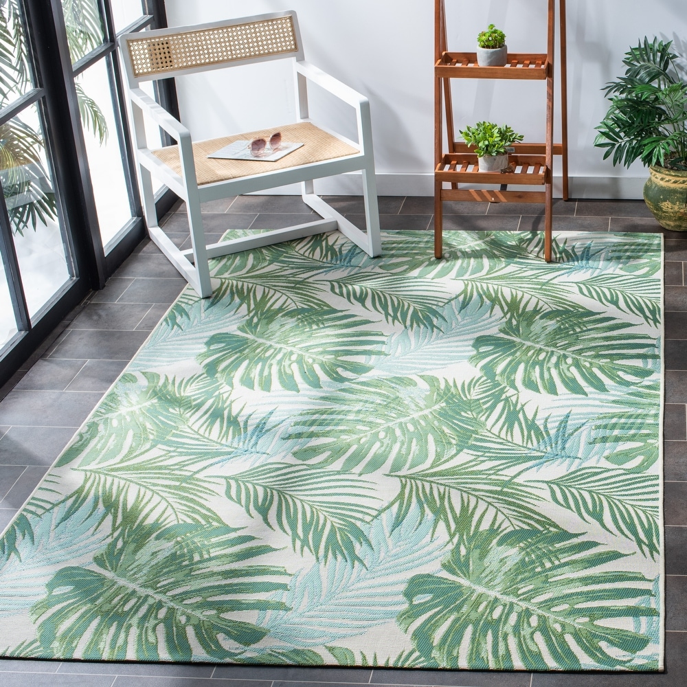 3.5'x5.5' DECOMALL Outdoor Rugs for Patio Deck Porch Balcony Backyard Tropical Plants Palm Leaf