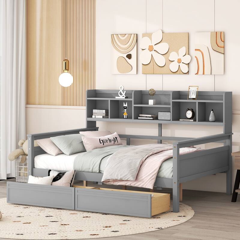 Daybed with Bedside Shelves and Two Drawers