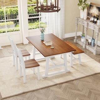 6-Piece Wood Kitchen Dining Table Set with Bench and 4 Dining Chairs ...