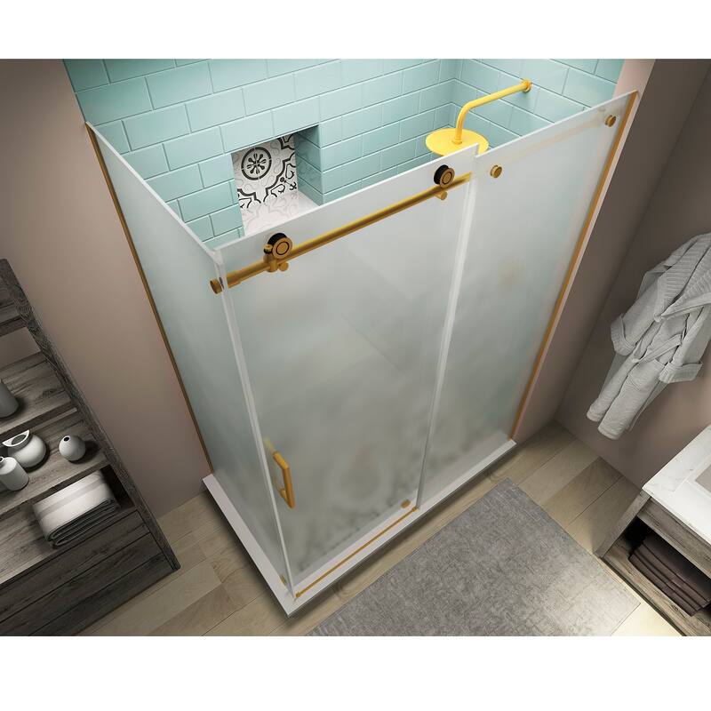 Coraline XL 56-60 in. x 30 in. x 80 in. Frameless Corner Sliding Shower Enclosure, Frosted Glass
