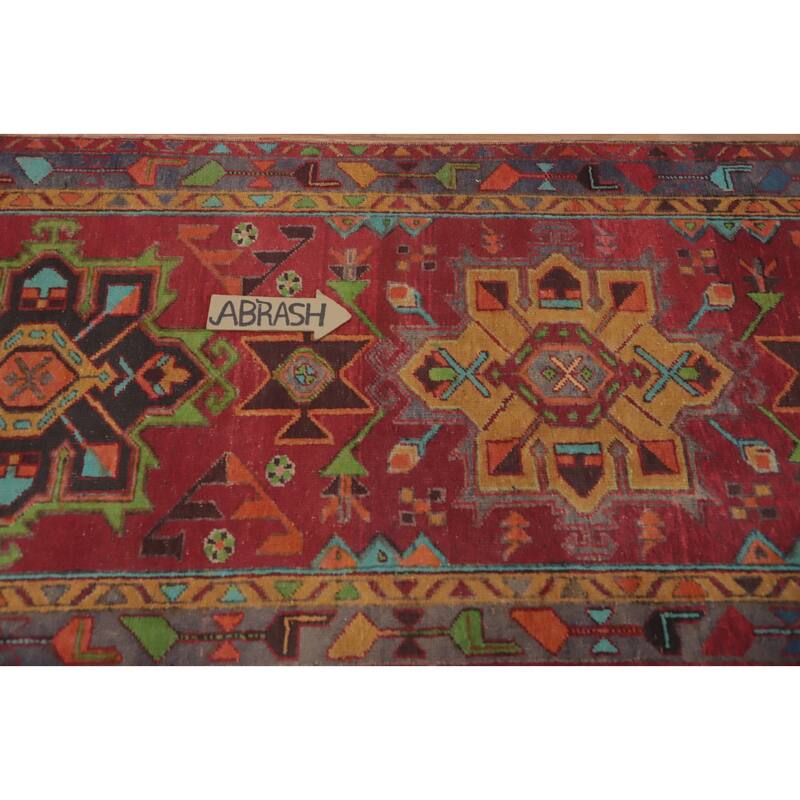 Hand Knotted Oriental 100% Wool Carpet Traditional Geometric Red Ardebil Runner Rug - 10' 2'' X 3' 3''
