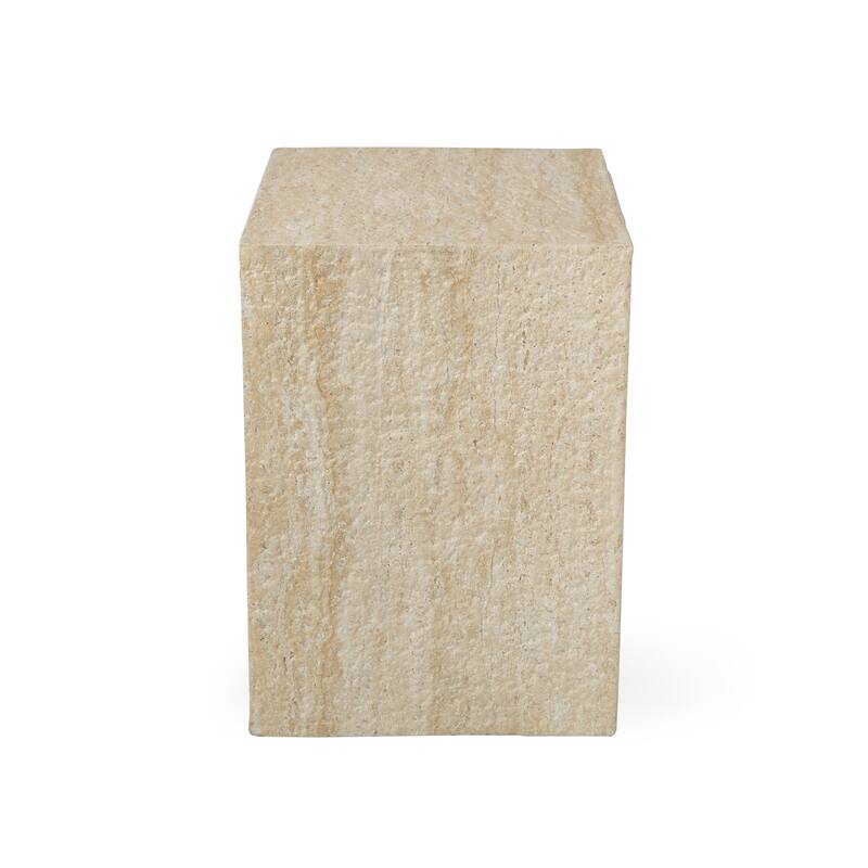 Grover Outdoor Faux Stone Pedestal Side Table