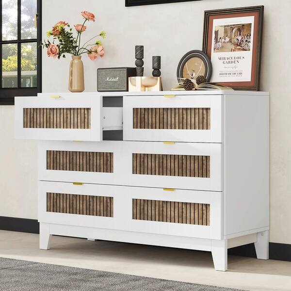 Rustic Farmhouse Style Wooden Dresser with 6 Drawers and Metal Handles ...