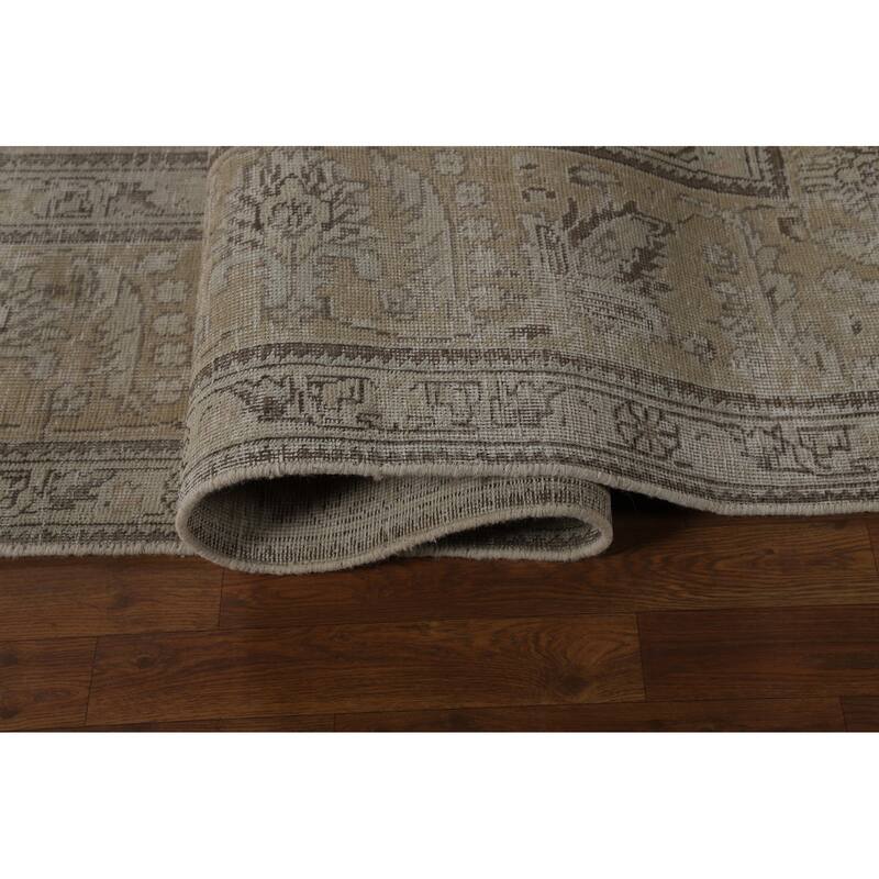 Tabriz Persian Vintage Area Rug Hand-Knotted Beige Wool Carpet - 9'6" x 13'4"