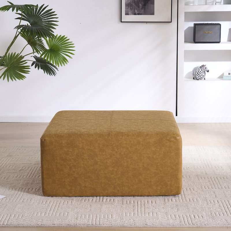 Oversized Square Ottoman Coffee Table, Faux Leather Couch Ottoman Large Footstool for Living Room
