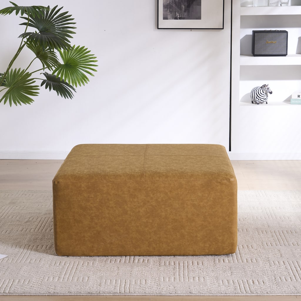 Oversized Square Ottoman Coffee Table, Faux Leather Couch Ottoman Large Footstool for Living Room