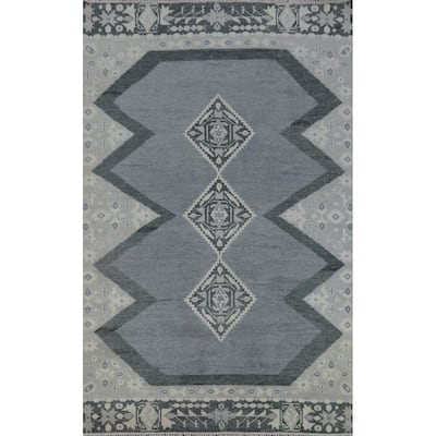 Transitional Oushak Indian Area Rug Hand-Knotted Wool Carpet - 6'0" x 9'0"