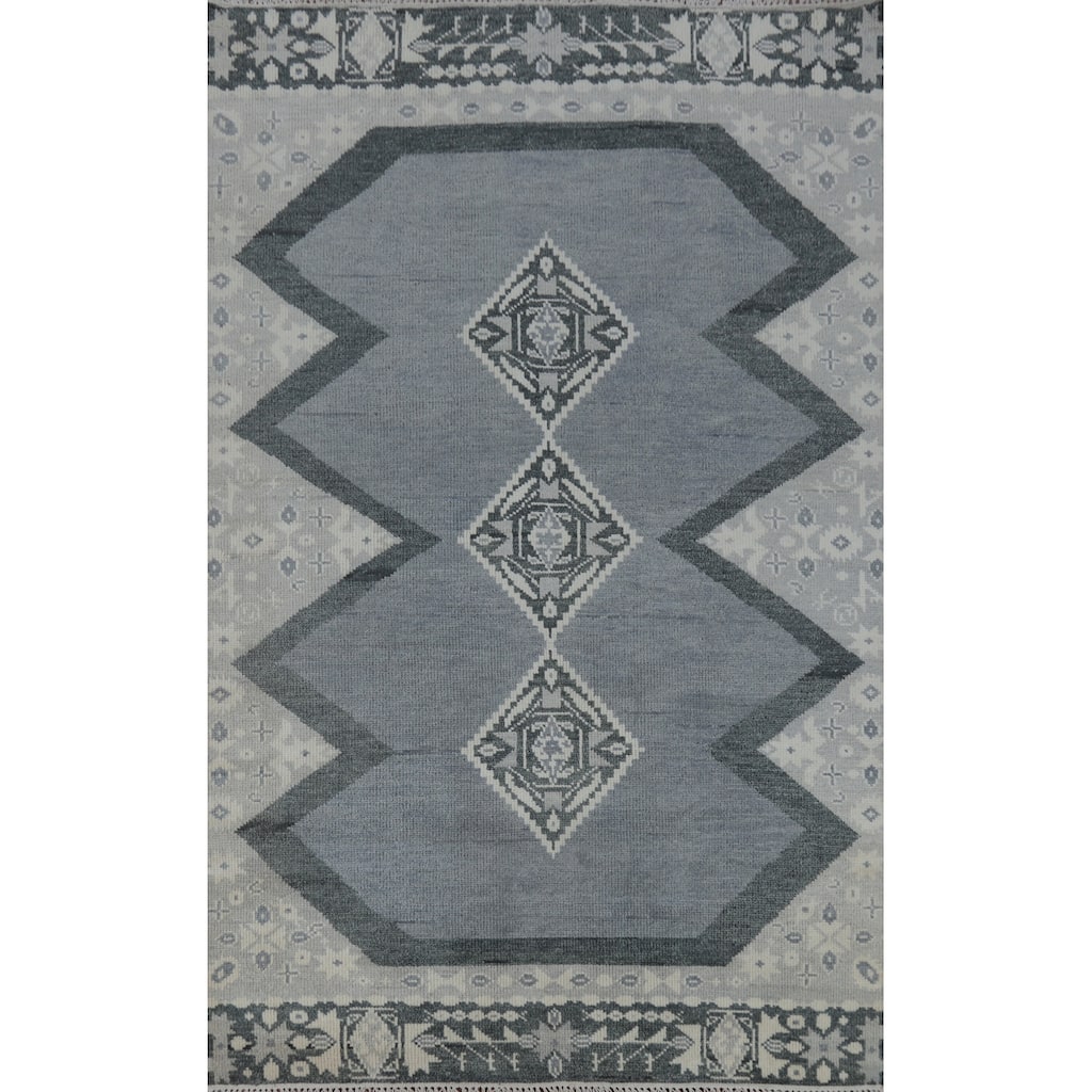Transitional Oushak Indian Area Rug Hand-Knotted Wool Carpet - 6'0" x 9'0"