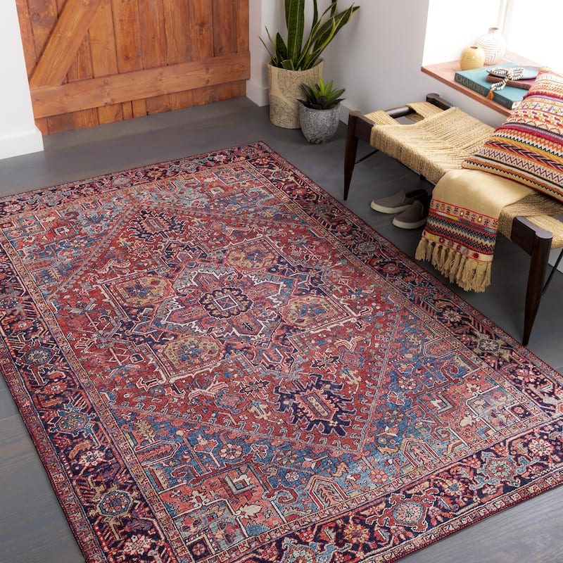 Livabliss Iris Updated Traditional Medallion Area Rug - Red/Blue - 5' x 7' 6"