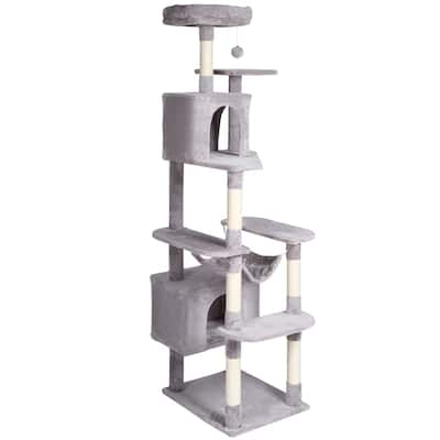 Light Grey Plush 9 Layer Cat Tree with Condos & Hammock Playset