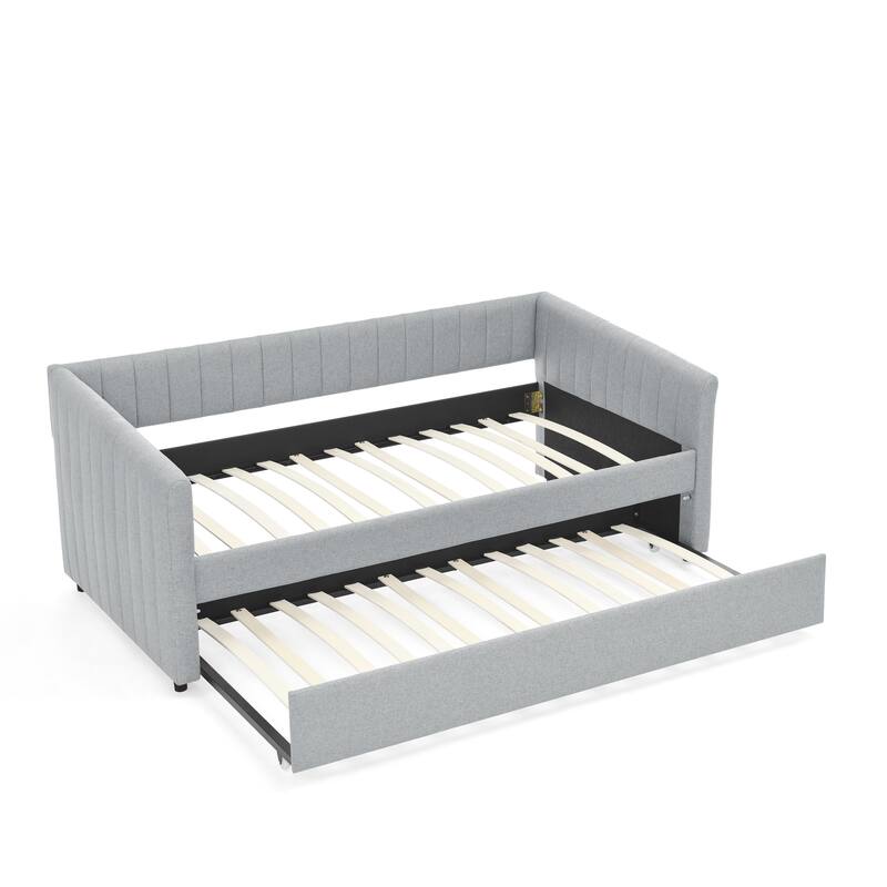 Twin Size Daybed with Trundle Upholstered Sofa Bed