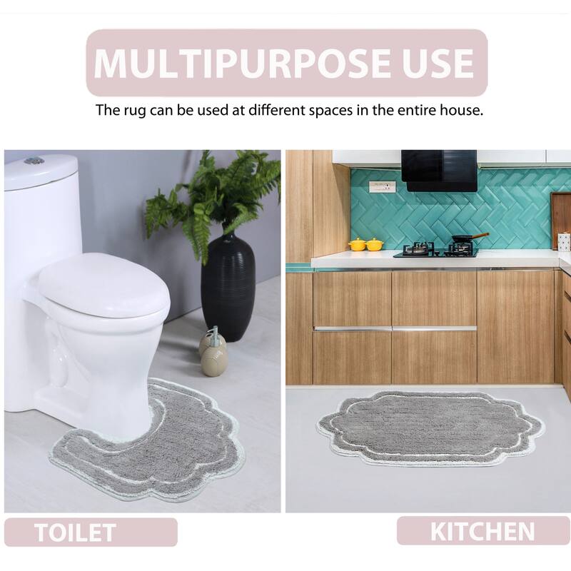 Allure Collection 100% Cotton Non-Slip Bathroom Rug Set, 3 Piece Machine Washable- Bathroom Rug, Bath Rug, U Shaped Contour