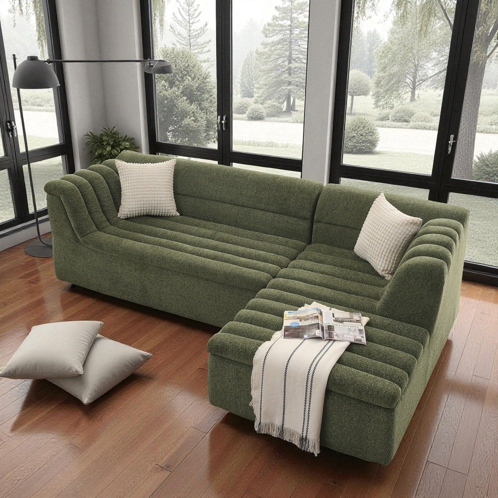 106" L-Shaped Modular Sectional Sofa with Chaise, Chenille Upholstered Boneless Couch for Living Room, Deep Seat