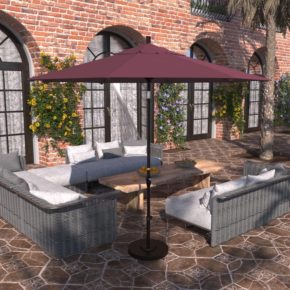 California Umbrella 9' Sunset Series Patio Umbrella Bronze Aluminum Frame and Ribs, Crank Lift Auto Tilt, Pacifica Pacific Blue