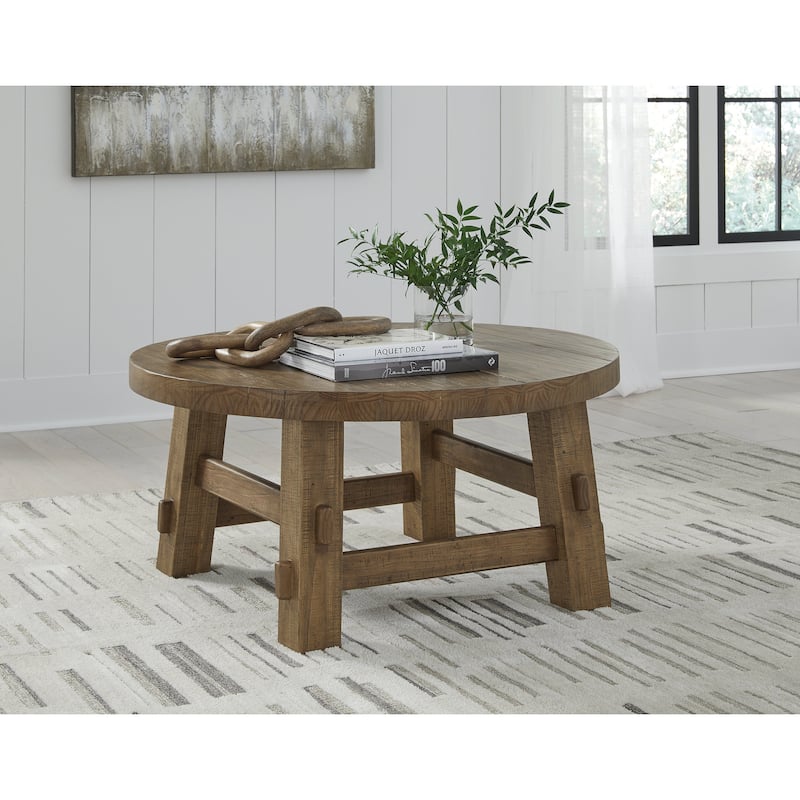 Signature Design by Ashley Mackifeld Brown/Beige Coffee Table - 40.13" W x 40.13" D x 19.13" H