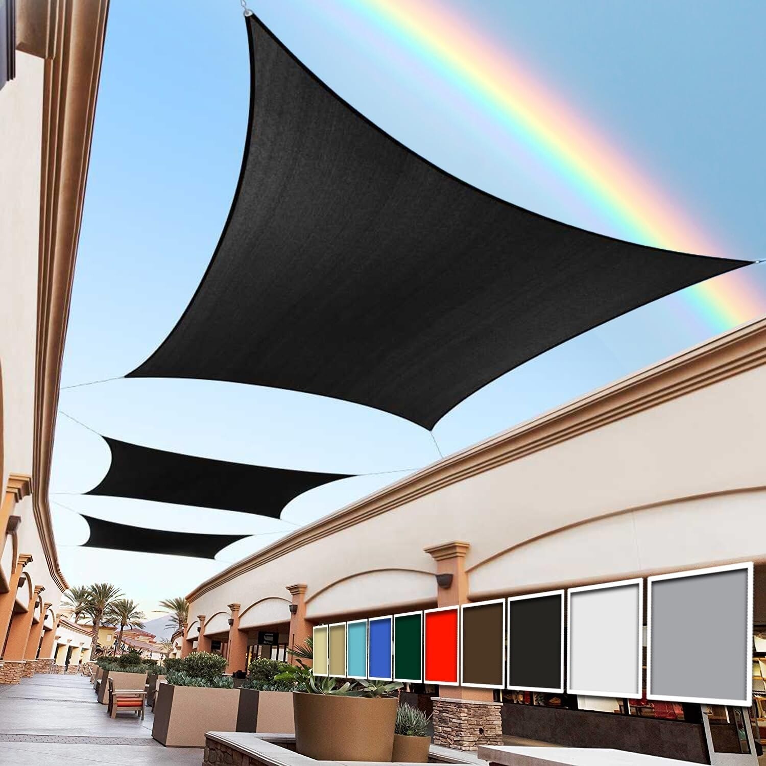 13' x 13' Black Rectangle Sun Shade Sail, UPF50+, 95% UV Blockage, Heavy Duty, 3-Year Warranty