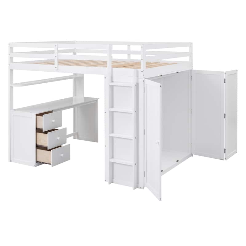 Full Multi-functional Pine Loft Bed
