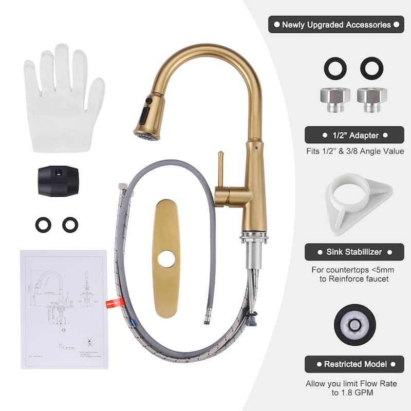 WOWOW Single-Handle Pull-Down Sprayer Kitchen Faucet Stainless Steel