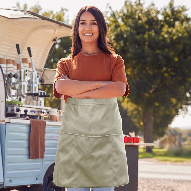 Waist Apron 12.6 x 23.1 Inch, Waitress Short Apron with Pockets - Khaki