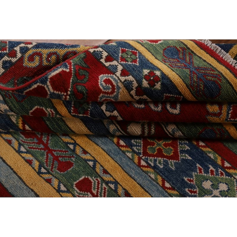 Striped Oriental Kazak Area Rug Hand-Knotted Wool Carpet - 6'7" x 9'9"