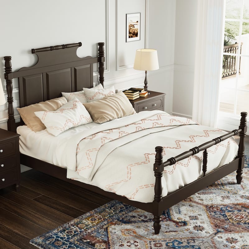Vintage Country Style Wood King Size Platform Bed