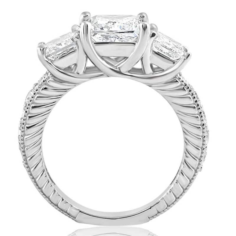 2 3/4CT Princess Cut Three Stone Vintage Diamond Engagement Ring Lab Grown