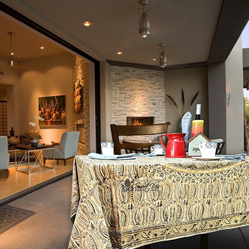 Lush Floral Block Print Vegetable Dye Cotton Table Linen Collection - 60 x 90 in