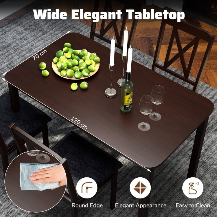 5-Piece Dining Table Set with Rubber Wood Legs PU Leather Chairs and Spacious Table