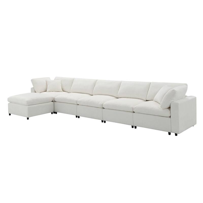 Modern Modular U-Shaped Sectional Sofa, Convertible Cloud Sleeper Sofa Bed, 6 Seat Chenille Sectional Couch Set with Ottoman