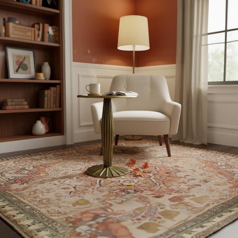 17 Inch Side End Drink Table, Fancy Fluted Base, Round Top Antique Brass